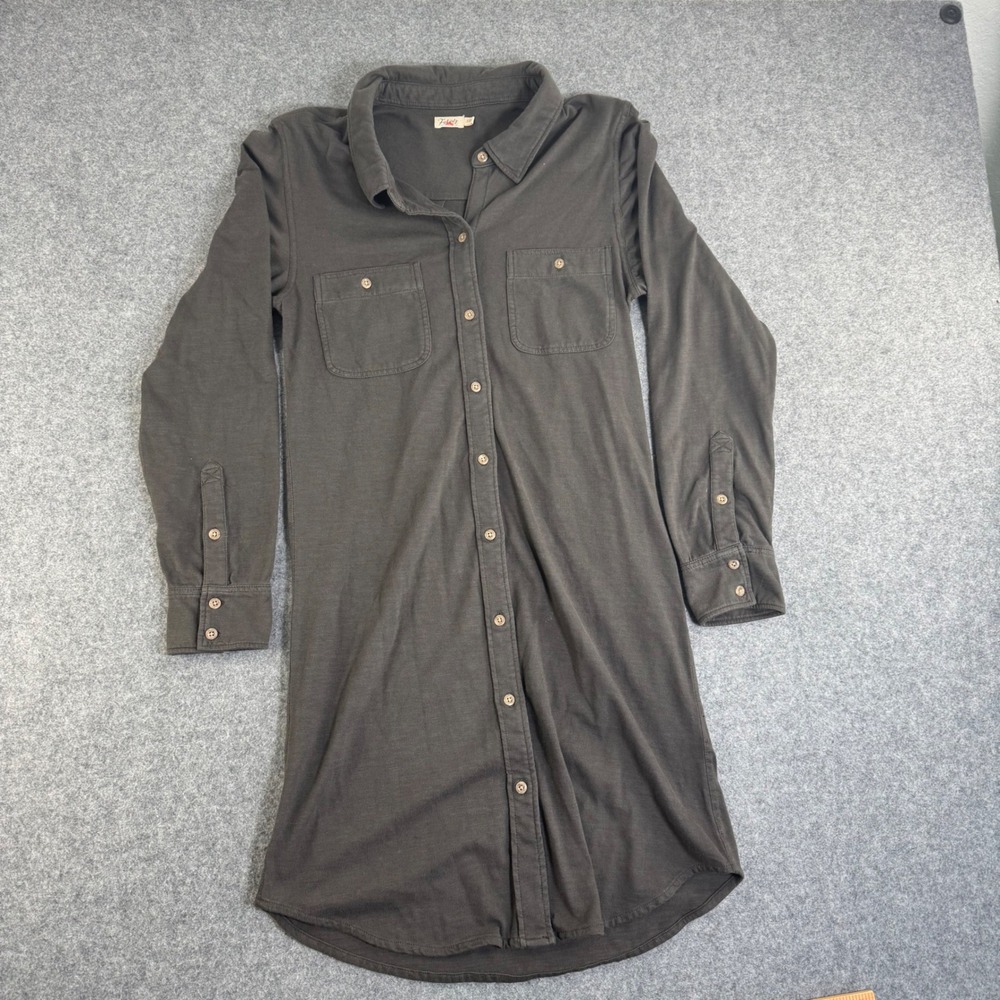 Faherty Women Charcoal Gray Organic Cotton Button Down Shirt Dress Small